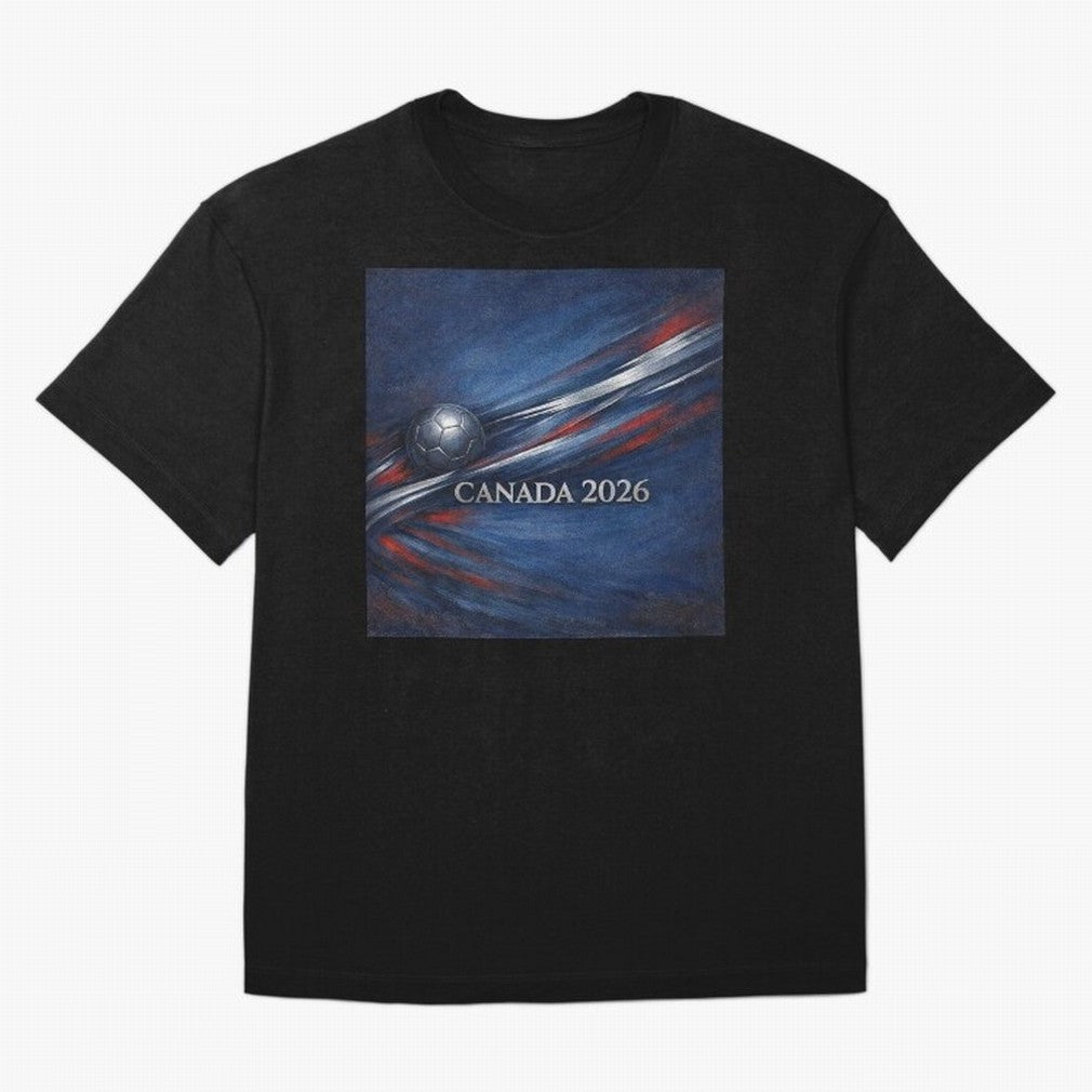 Canada 2026 Soccer Theme with silver lines Oversized T-Shirt Support Global Football Passion for FIFA World Cup 2026, Inspired by Mbappe, Argentina, Supporter Pride, Iconic Celebrations, Legendary Names and Global Match Day Energy; Ideal for