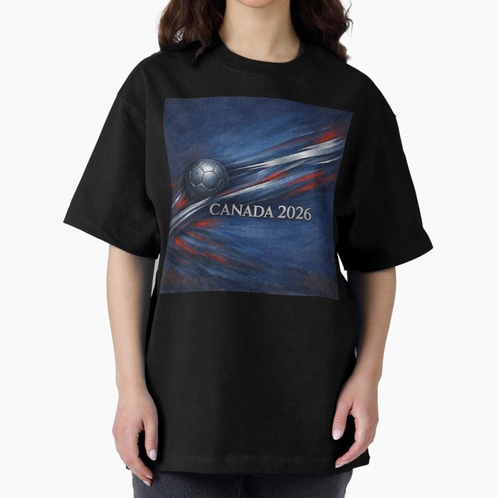 Canada 2026 Soccer Theme with silver lines Oversized T-Shirt Support Global Football Passion for FIFA World Cup 2026, Inspired by Mbappe, Argentina, Supporter Pride, Iconic Celebrations, Legendary Names and Global Match Day Energy; Ideal for