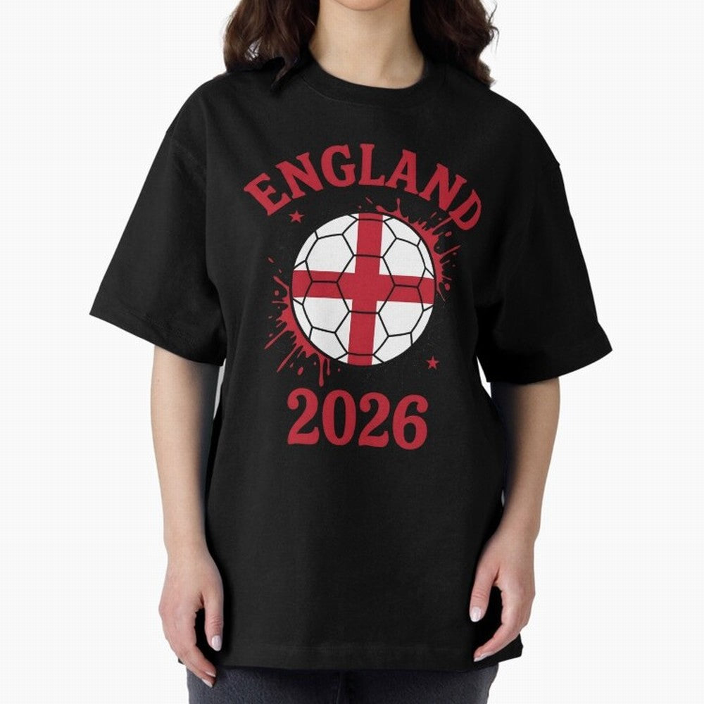 England World Cup 2026 football supporter| St George Cross Football Oversized T-Shirt Bring Stadium Energy to Global Football Passion for FIFA World Cup 2026, Connected to Messi and Cristiano Ronaldo, Brazil, Football Festival Excitement, Trophy