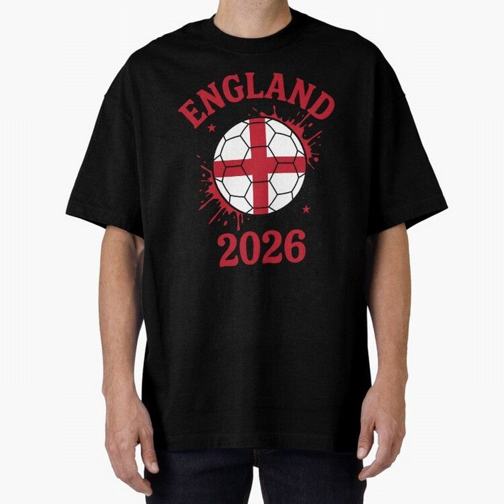 England World Cup 2026 football supporter| St George Cross Football Oversized T-Shirt Bring Stadium Energy to Global Football Passion for FIFA World Cup 2026, Connected to Messi and Cristiano Ronaldo, Brazil, Football Festival Excitement, Trophy