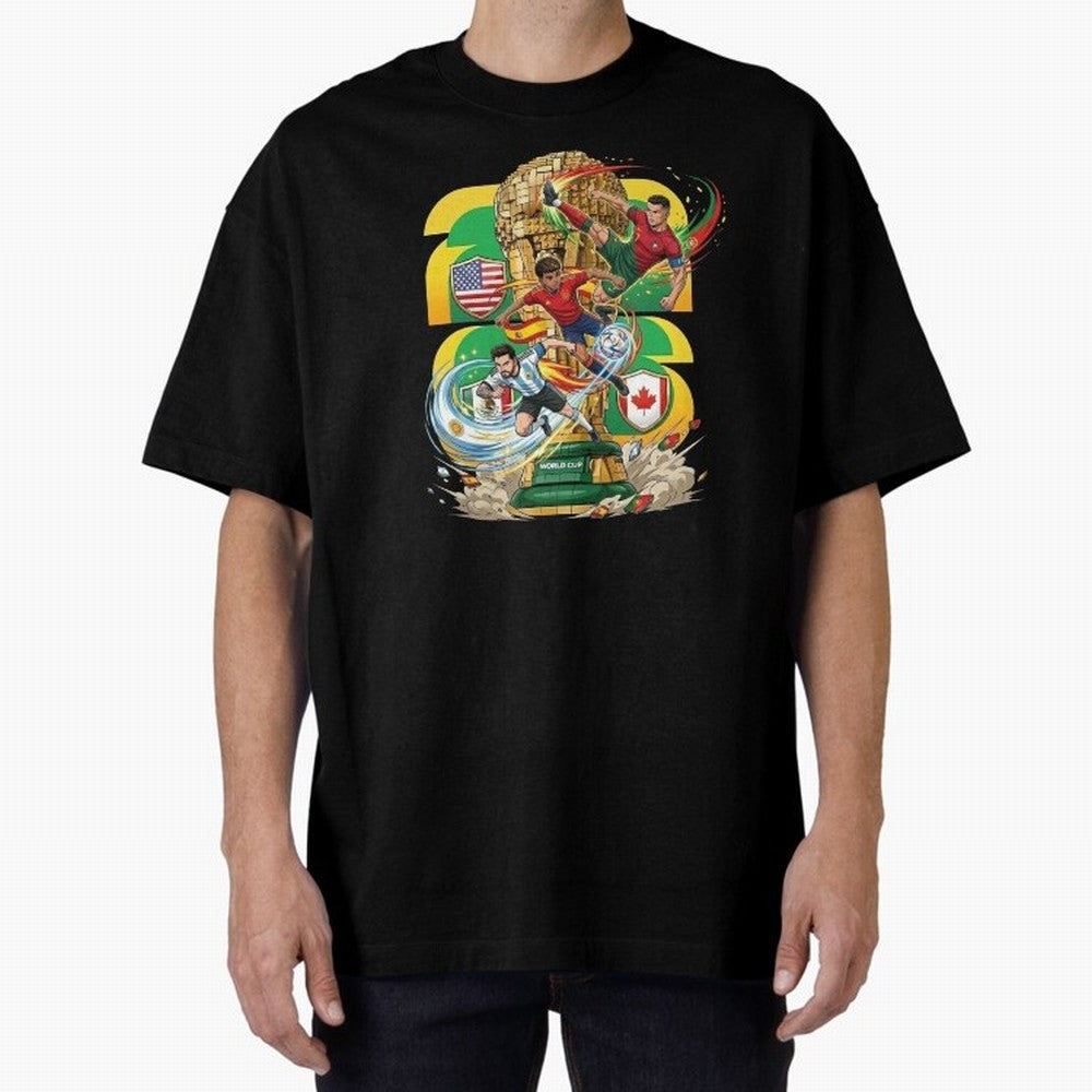 World Cup Teams 2026 Oversized T-Shirt Follow the Road to FIFA World Cup 2026 for Fans of Messi and Cristiano Ronaldo and France and Portugal, Bringing Football Passion, Legendary Performances, Festival Vibes and Supporter Community; Ideal for