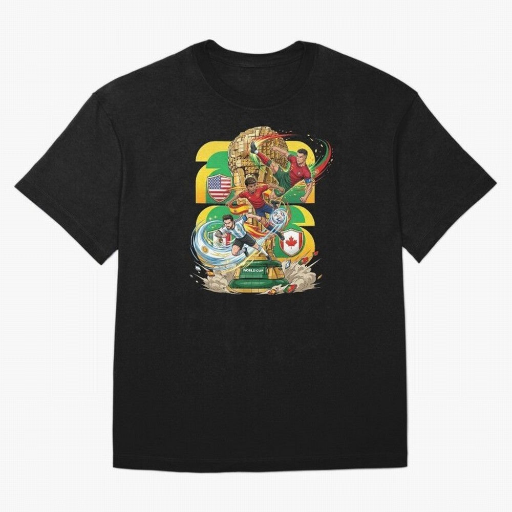 World Cup Teams 2026 Oversized T-Shirt Follow the Road to FIFA World Cup 2026 for Fans of Messi and Cristiano Ronaldo and France and Portugal, Bringing Football Passion, Legendary Performances, Festival Vibes and Supporter Community; Ideal for