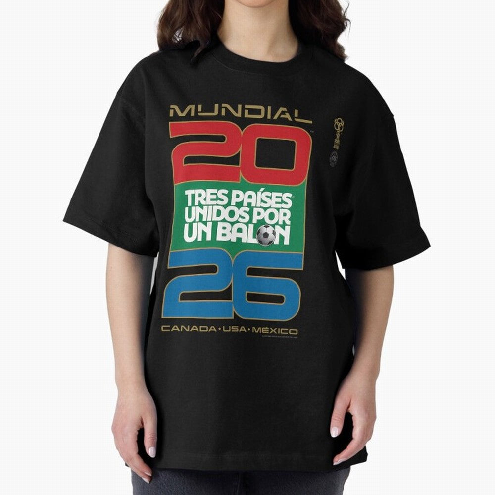 Mundial 26 Three Nations United By A Soccer Ball. Unidos Por Un Baln - World Cup Oversized T-Shirt Back the Journey through FIFA World Cup 2026 Group Stage with Neymar, Haaland and Cristiano Ronaldo, Brazil Energy, Worldwide Fan Energy, Dramatic