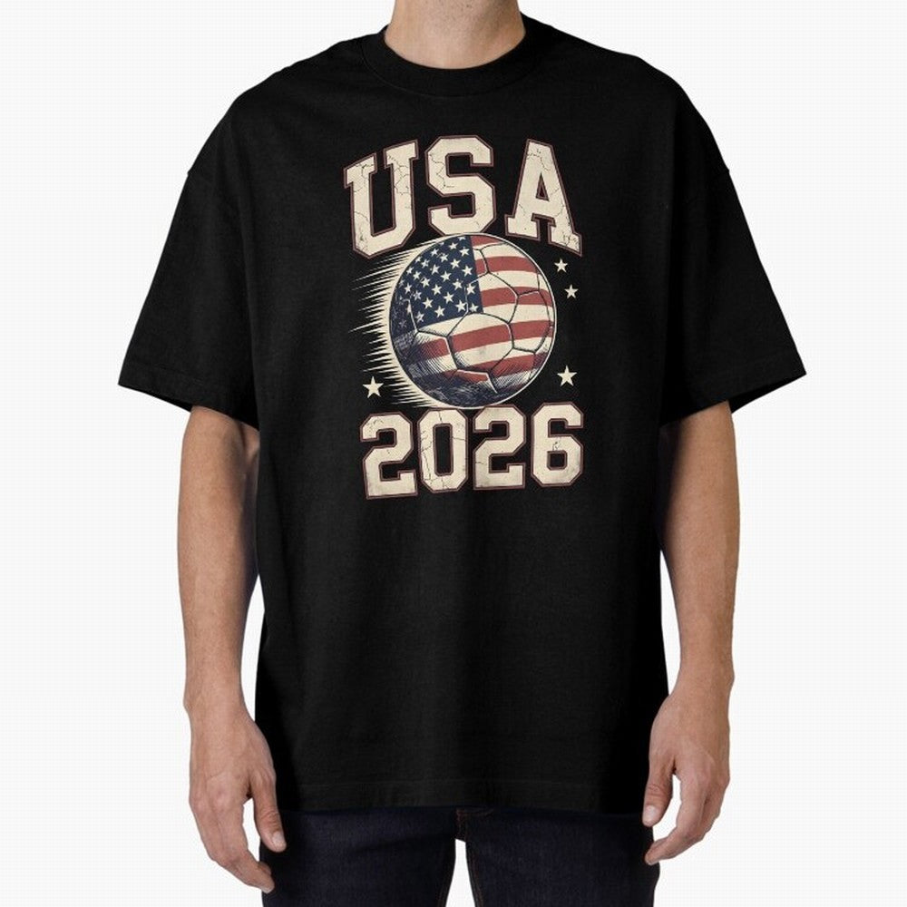 USA 2026 World Cup Soccer Oversized T-Shirt Celebrate Soccer Greatness during FIFA World Cup 2026 Group Stage for Fans of Haaland and France and Portugal, Bringing Sports Nostalgia, International Competition, Famous Players and Unforgettable