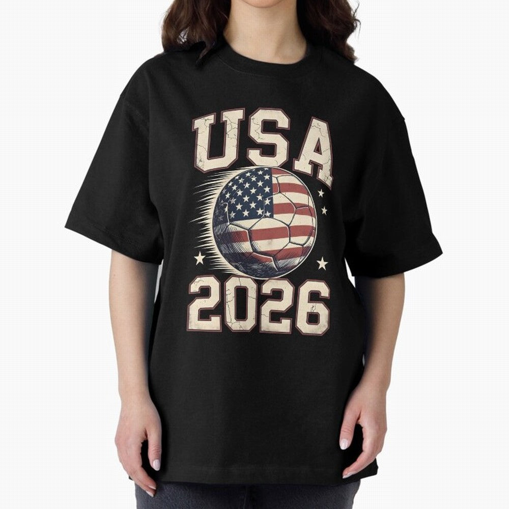 USA 2026 World Cup Soccer Oversized T-Shirt Celebrate Soccer Greatness during FIFA World Cup 2026 Group Stage for Fans of Haaland and France and Portugal, Bringing Sports Nostalgia, International Competition, Famous Players and Unforgettable