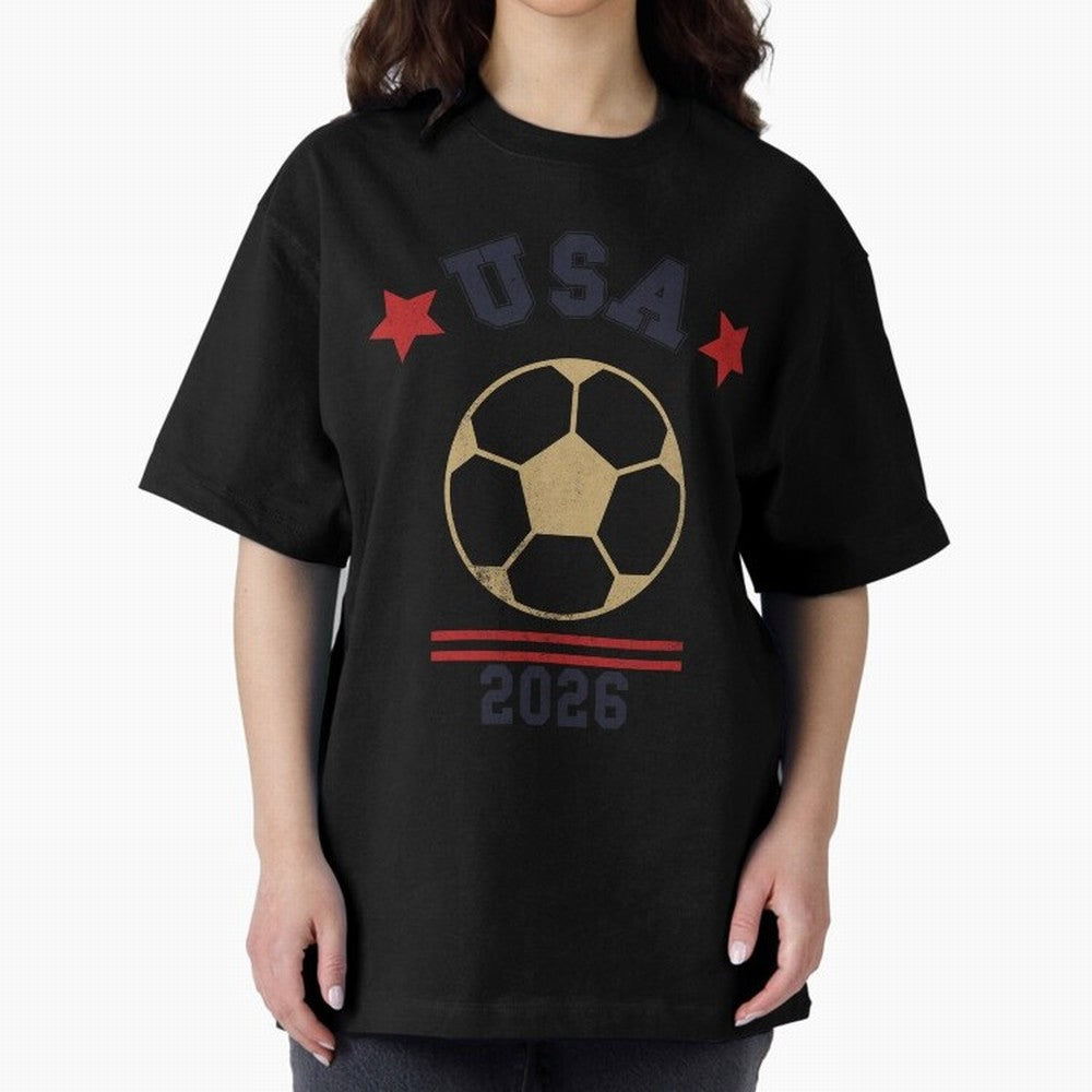 USA Soccer Fan 2026 Jersey Style Design Oversized T-Shirt Celebrate Football Heritage in FIFA World Cup 2026 USA Canada Mexico Highlighting Neymar, Spain Energy, Classic Soccer Heritage, Championship Pressure, Fan Loyalty and International Pride;