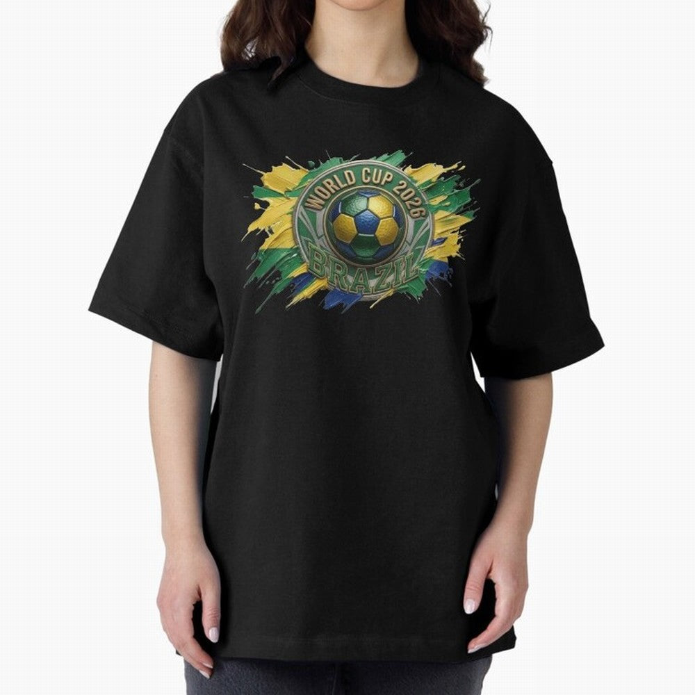 World Cup 2026 Brazil Soccer Ball Paint Splash Oversized T-Shirt Show Your Tournament Heart for Global Football Passion for FIFA World Cup 2026 USA Canada Mexico, Highlighting Messi, CR7 and Mbappe, France, Goal Celebration Energy, Supporter