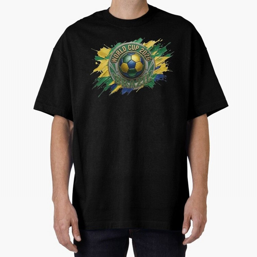 World Cup 2026 Brazil Soccer Ball Paint Splash Oversized T-Shirt Show Your Tournament Heart for Global Football Passion for FIFA World Cup 2026 USA Canada Mexico, Highlighting Messi, CR7 and Mbappe, France, Goal Celebration Energy, Supporter