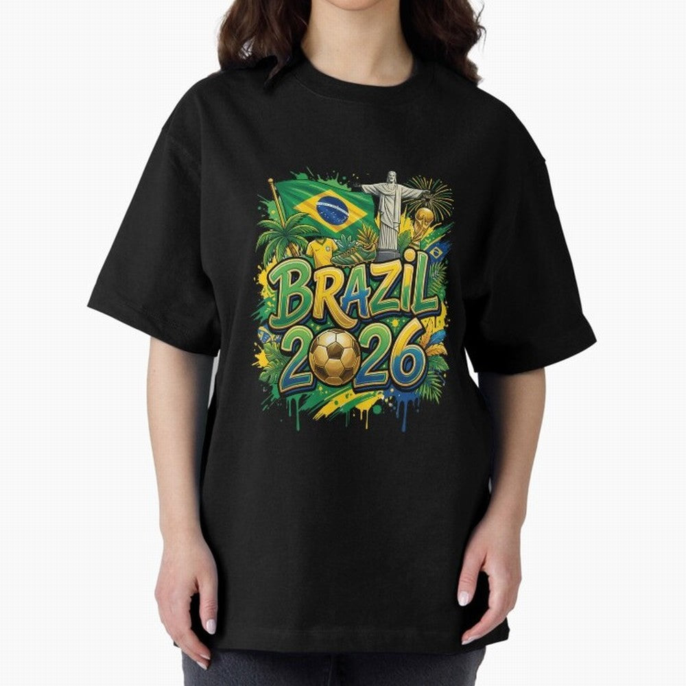 Brazil World Cup 2026 Football Legacy Oversized T-Shirt Celebrate Football Dreams Across the FIFA World Cup 2026 USA Canada Mexico Journey through Mbappe and Neymar Highlights, England and Germany Pride, Football Passion, Legendary Performances,