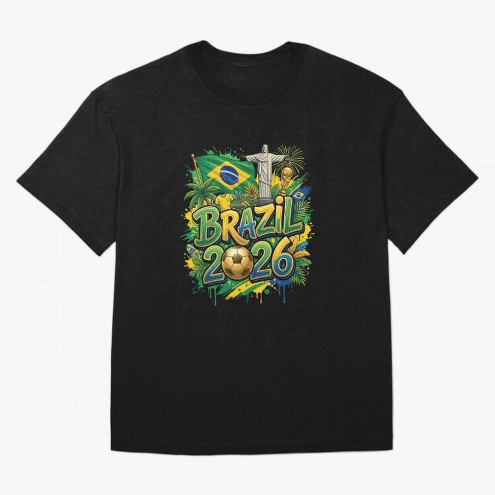 Brazil World Cup 2026 Football Legacy Oversized T-Shirt Celebrate Football Dreams Across the FIFA World Cup 2026 USA Canada Mexico Journey through Mbappe and Neymar Highlights, England and Germany Pride, Football Passion, Legendary Performances,