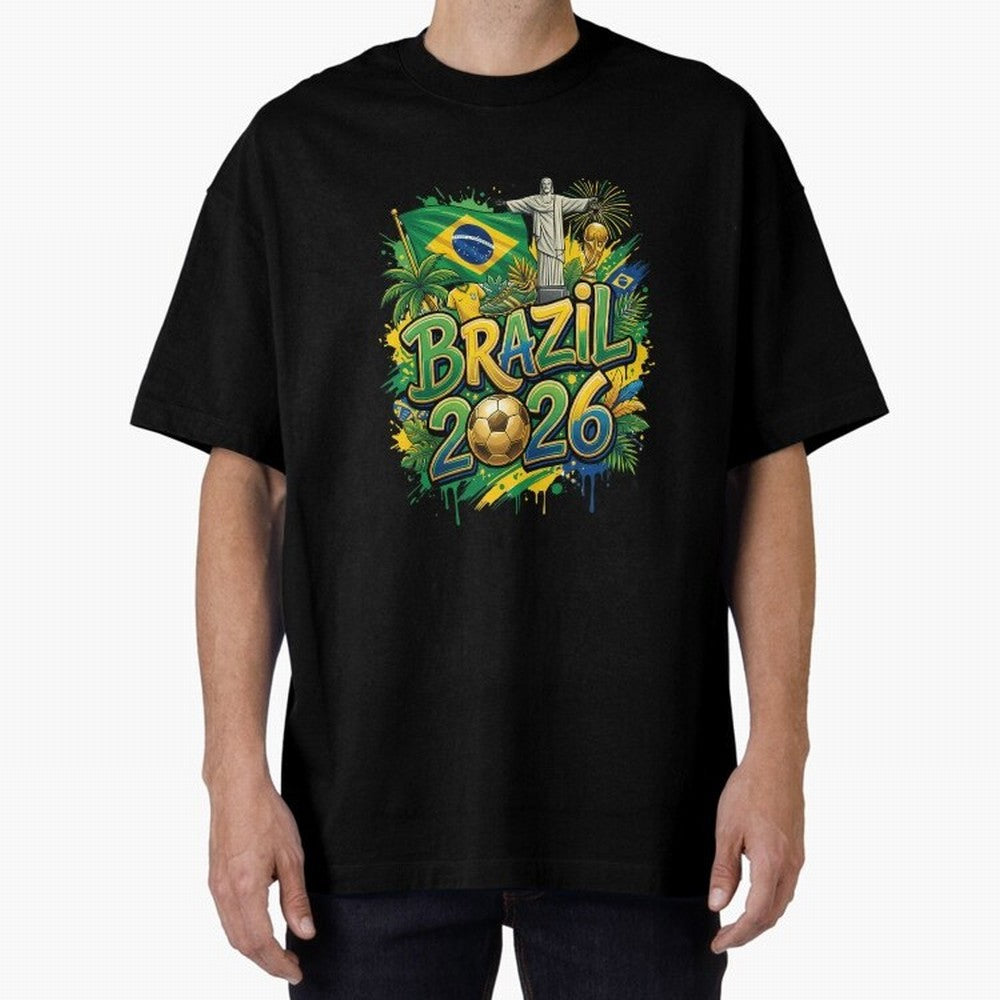 Brazil World Cup 2026 Football Legacy Oversized T-Shirt Celebrate Football Dreams Across the FIFA World Cup 2026 USA Canada Mexico Journey through Mbappe and Neymar Highlights, England and Germany Pride, Football Passion, Legendary Performances,