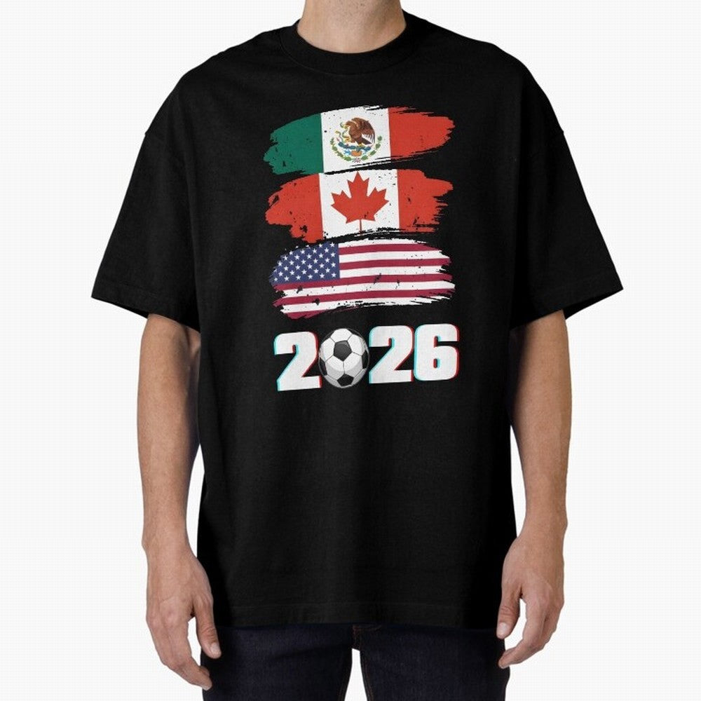 USA Canada Mexico Flag 2026 Cup Brush Art Oversized T-Shirt Show Your Stadium Side during FIFA World Cup 2026 for Fans of Haaland and Argentina and Brazil, Bringing Worldwide Fan Energy, Dramatic Goals, Stadium Lights and Championship Celebrations;