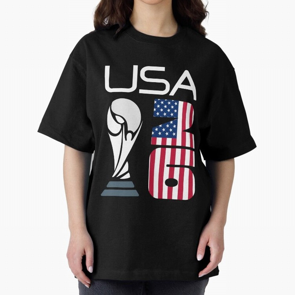 USA 2026 Soccer World Cup Trophy American Flag Design Oversized T-Shirt Bring Supporter Culture to FIFA World Cup 2026 Spirit, Celebrating England, France and Netherlands, Mbappe and Neymar, Match Day Excitement, Supporter Culture, Golden Goals and