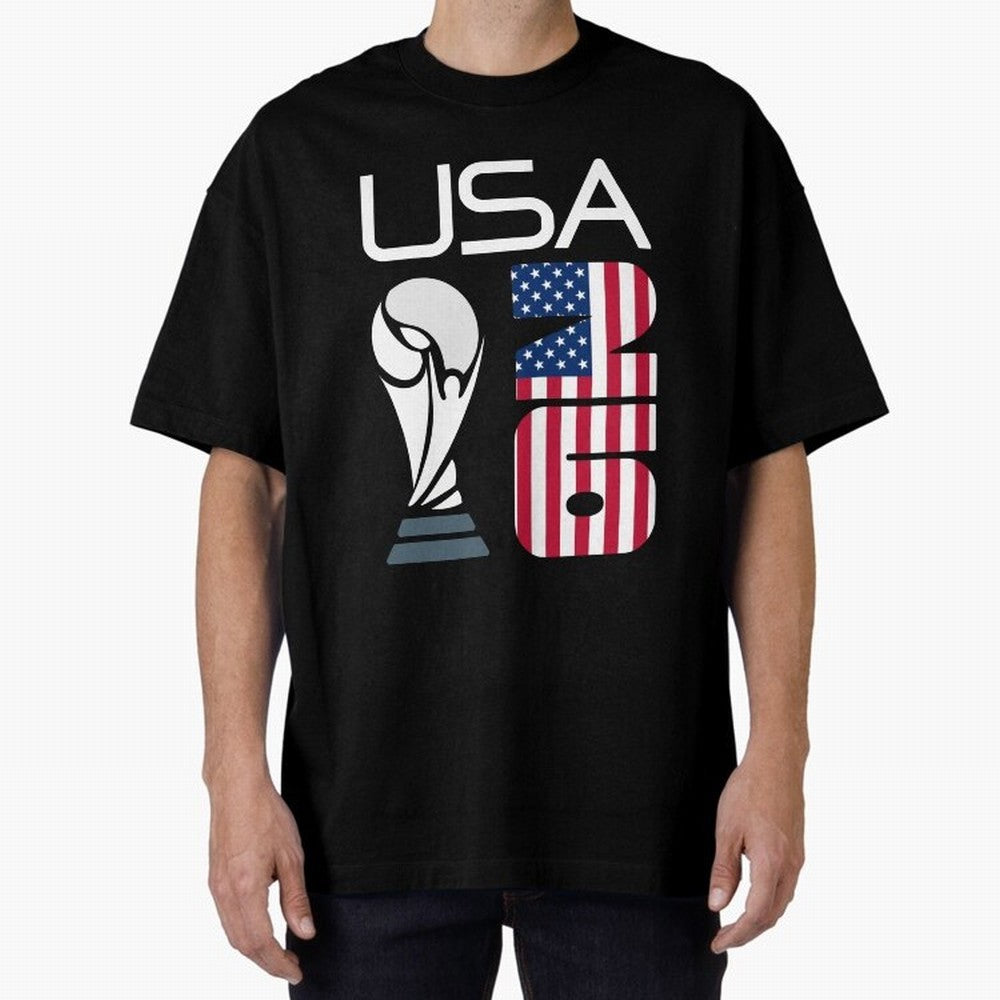 USA 2026 Soccer World Cup Trophy American Flag Design Oversized T-Shirt Bring Supporter Culture to FIFA World Cup 2026 Spirit, Celebrating England, France and Netherlands, Mbappe and Neymar, Match Day Excitement, Supporter Culture, Golden Goals and
