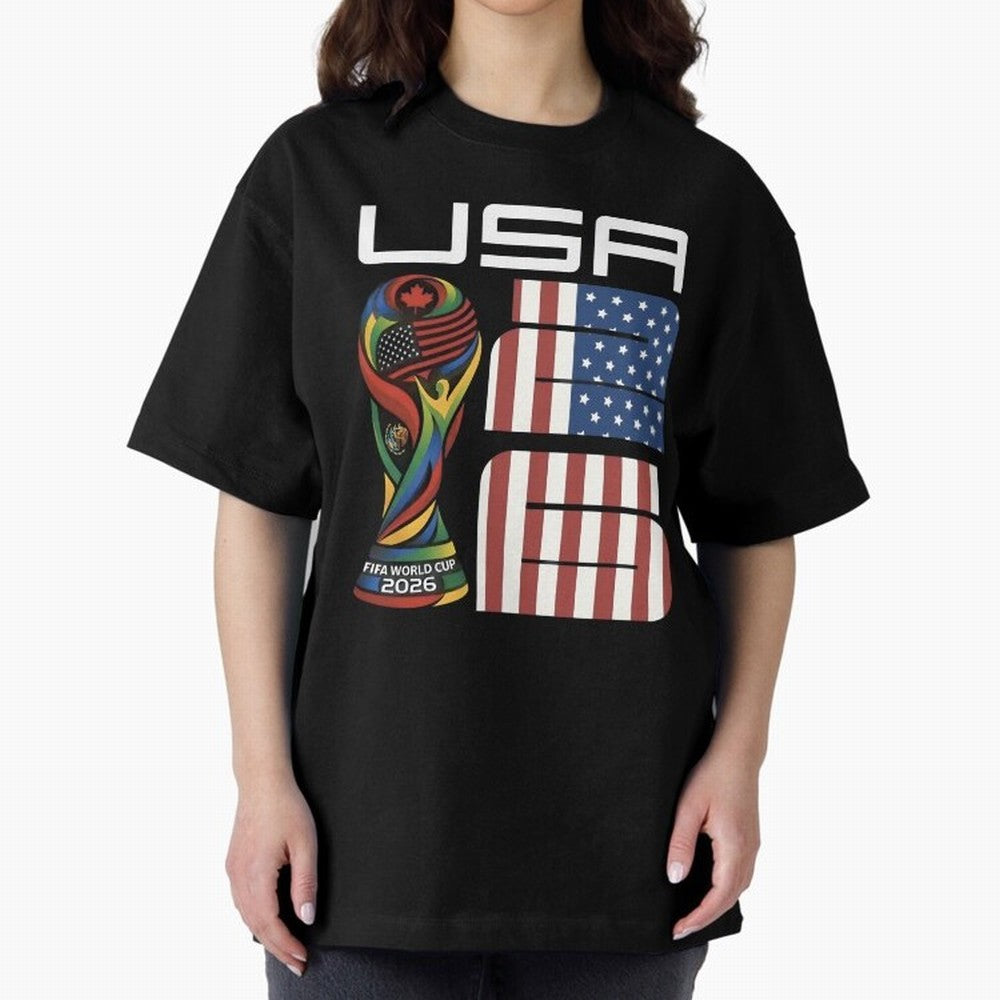 USA World Cup 2026 Host Nation Soccer Design Oversized T-Shirt Bring Trophy Dreams to Global Football Passion for FIFA World Cup 2026 Group Stage, Driven by Cristiano Ronaldo, France and Portugal, Soccer Culture, Superstar Moments, National Team