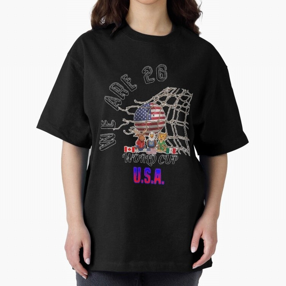 World cup 26 - USA Oversized T-Shirt Keep the Match Day Mood of Global Football Passion for FIFA World Cup 2026 Group Stage, Built around Messi, Neymar and Mbappe, England and Germany, Goal Celebration Energy, Supporter Heritage, Football Icons and