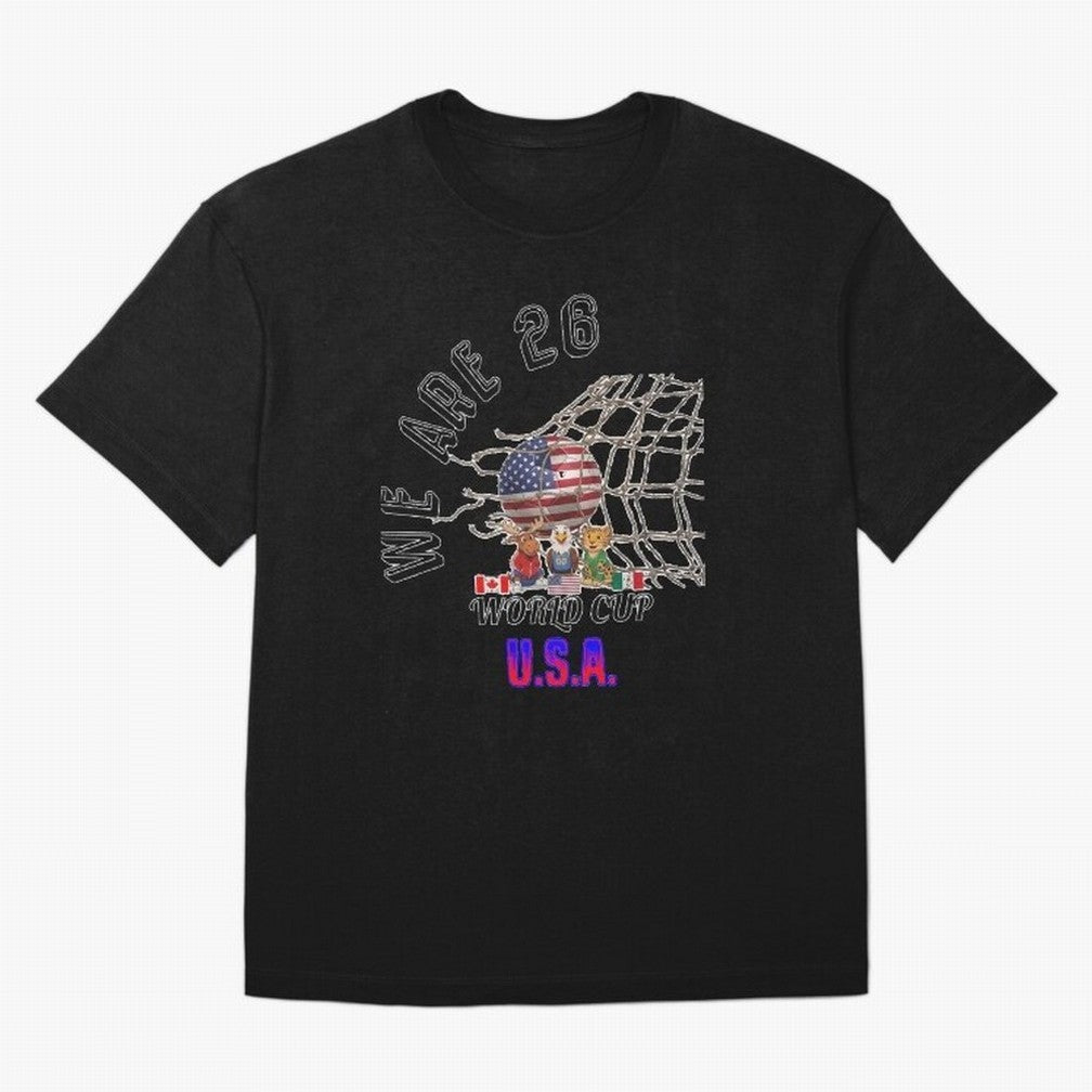 World cup 26 - USA Oversized T-Shirt Keep the Match Day Mood of Global Football Passion for FIFA World Cup 2026 Group Stage, Built around Messi, Neymar and Mbappe, England and Germany, Goal Celebration Energy, Supporter Heritage, Football Icons and