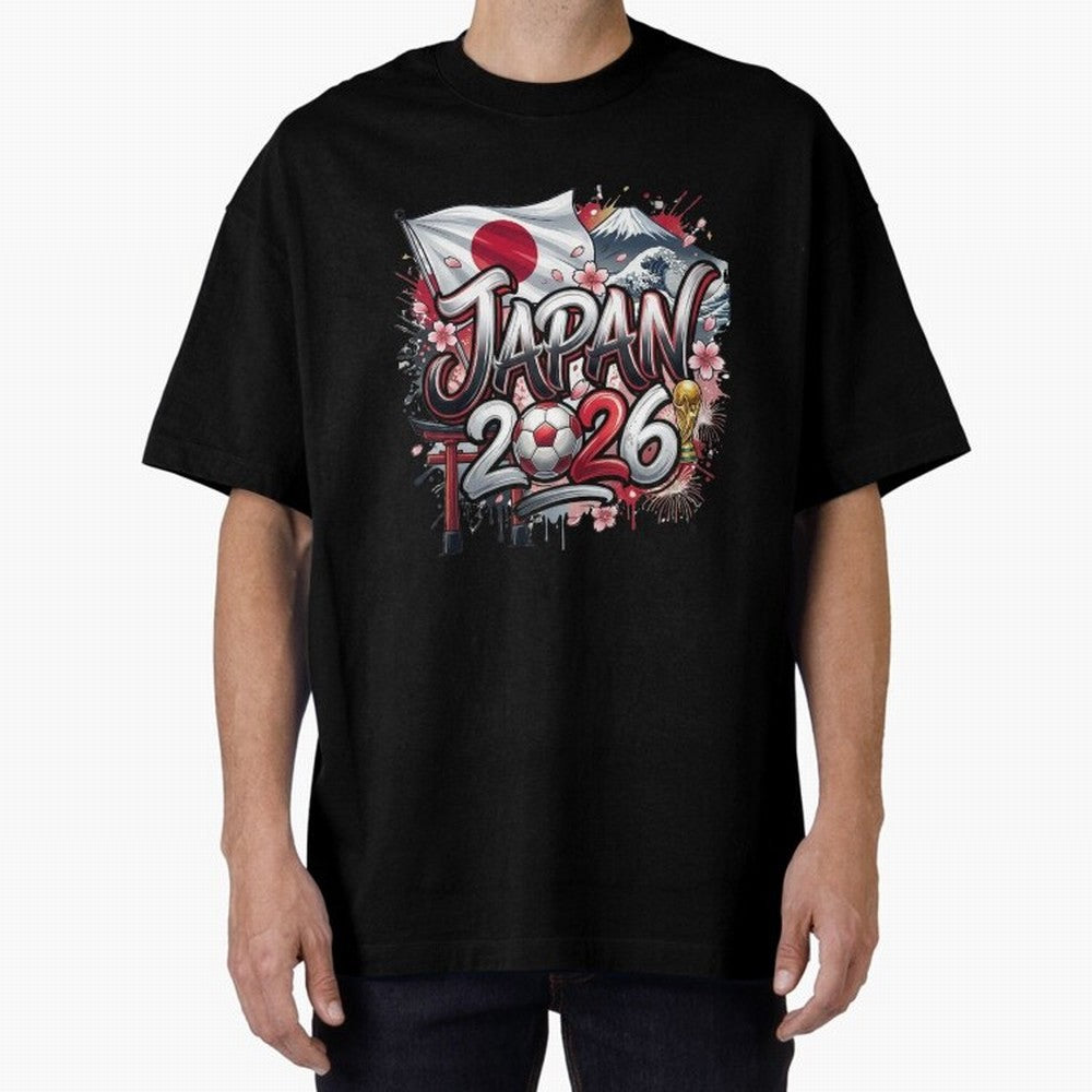 Japan World Cup 2026 Football Legacy Oversized T-Shirt Showcase FIFA World Cup 2026 USA Canada Mexico Spirit, Capturing Portugal, Spain and Germany, Neymar, Vintage Soccer Flavor, Modern Football Stars, National Flags and Final Night Emotion; Built