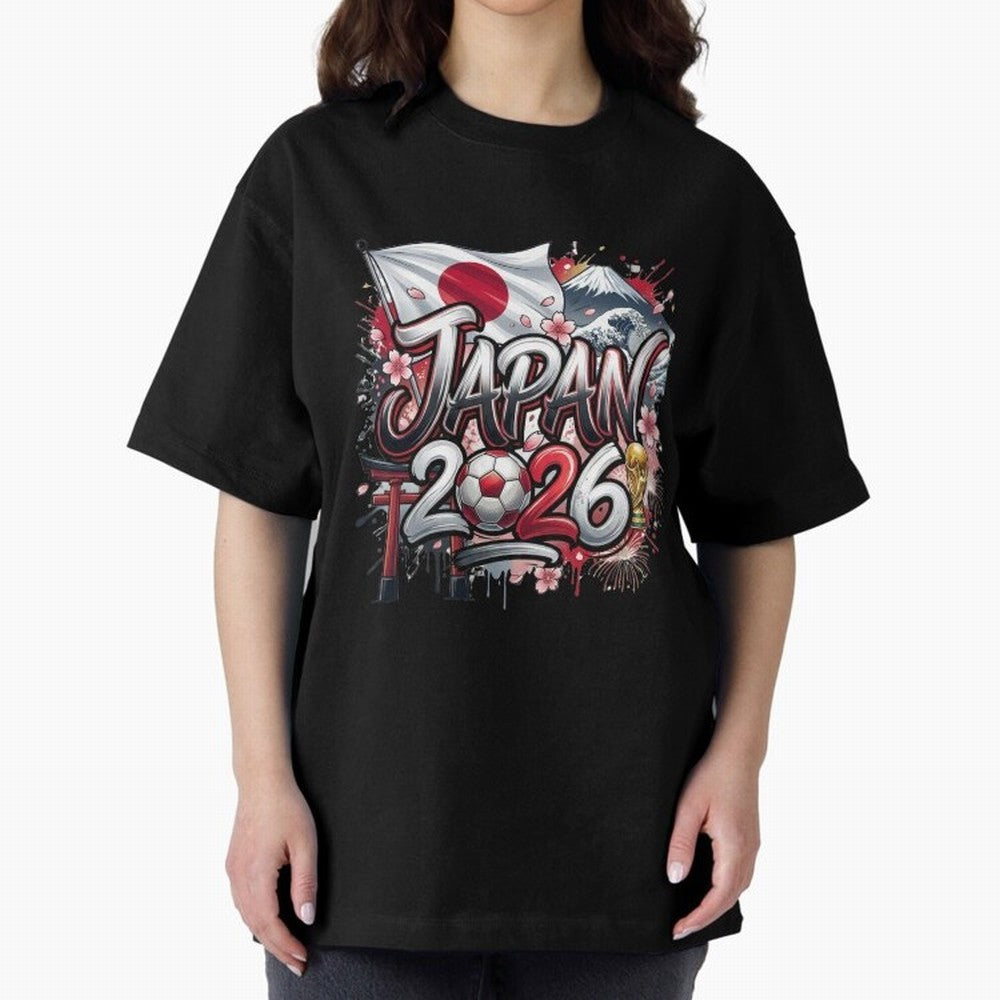 Japan World Cup 2026 Football Legacy Oversized T-Shirt Showcase FIFA World Cup 2026 USA Canada Mexico Spirit, Capturing Portugal, Spain and Germany, Neymar, Vintage Soccer Flavor, Modern Football Stars, National Flags and Final Night Emotion; Built