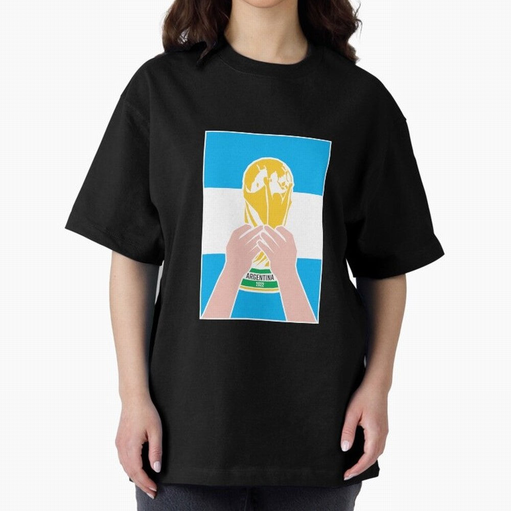 Champion Argentina 2022 Oversized T-Shirt Carry the Dream of FIFA World Cup 2026 Group Stage for Fans of Messi and England, Bringing Retro Football Energy, Iconic Rivalries, Trophy Chase Drama and Stadium Atmosphere; Ideal for Passionate Fans Who