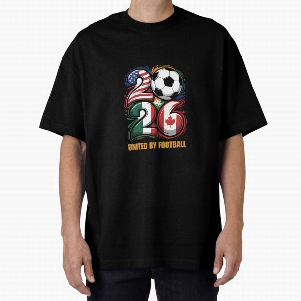 United By Football Soccer Fan Gear 2026 Oversized T-Shirt Fuel Your Fan Pride for FIFA World Cup 2026 USA Canada Mexico Driven by Messi and Cristiano Ronaldo, France Energy, Goal Celebration Energy, Supporter Heritage, Football Icons and Worldwide