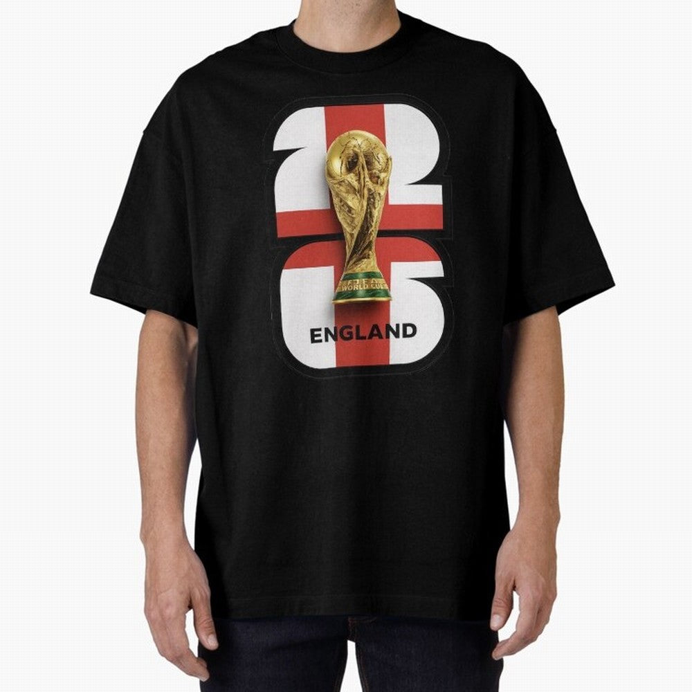 England Football World Cup 2026 - Three Lions Gold Trophy Edition Oversized T-Shirt Support the Legends of FIFA World Cup 2026 Spirit, Made for Argentina, France and Brazil, Neymar, Retro Football Energy, Iconic Rivalries, Trophy Chase Drama and