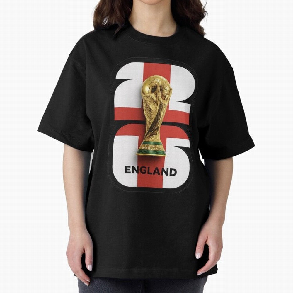 England Football World Cup 2026 - Three Lions Gold Trophy Edition Oversized T-Shirt Support the Legends of FIFA World Cup 2026 Spirit, Made for Argentina, France and Brazil, Neymar, Retro Football Energy, Iconic Rivalries, Trophy Chase Drama and