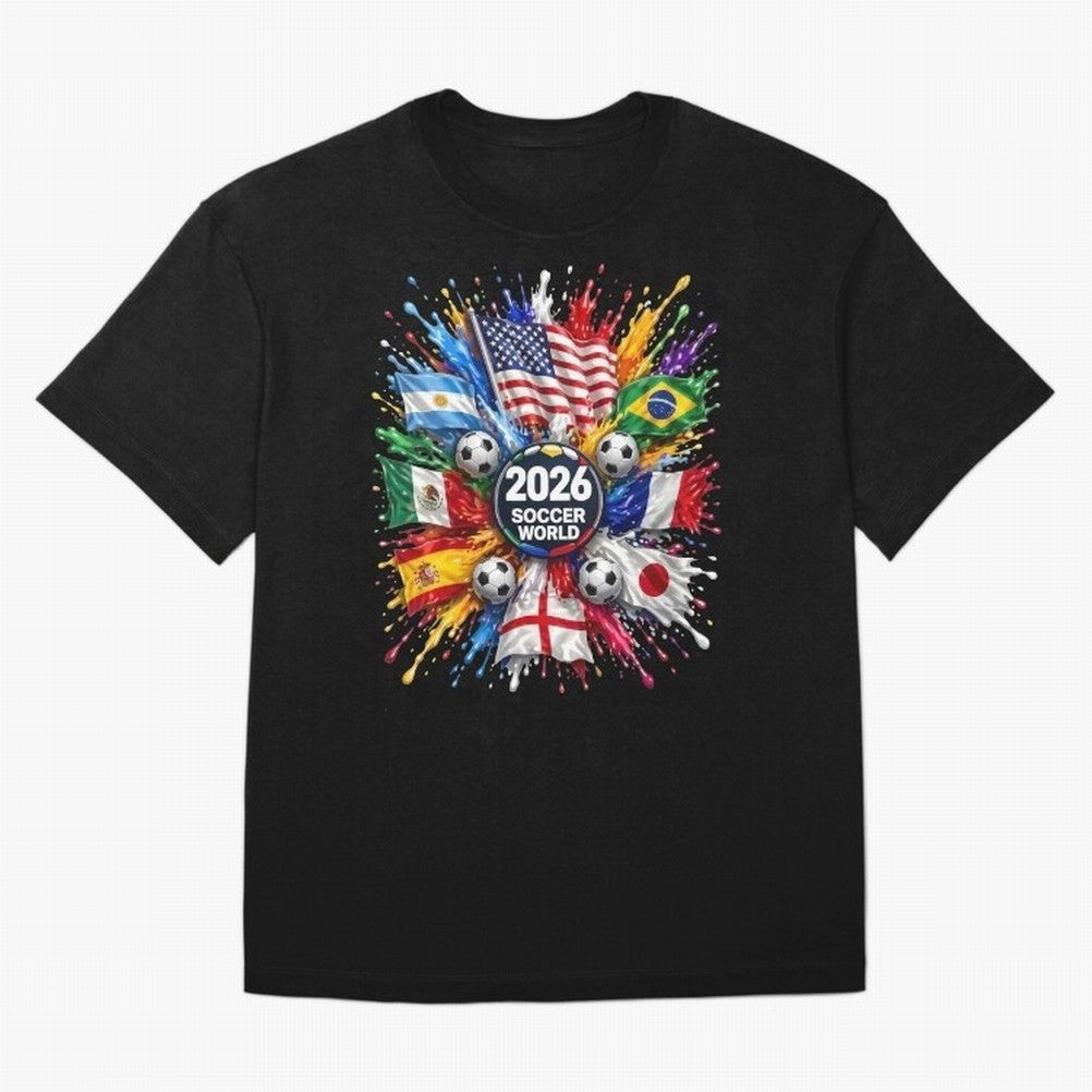2026 Soccer World Flags USA Mexico Canada Football Paint Splash Graphic Oversized T-Shirt Celebrate the Road through Match Day Hype around FIFA World Cup 2026, Haaland and Mbappe, Brazil, Vintage Soccer Flavor, Modern Football Stars, National Flags