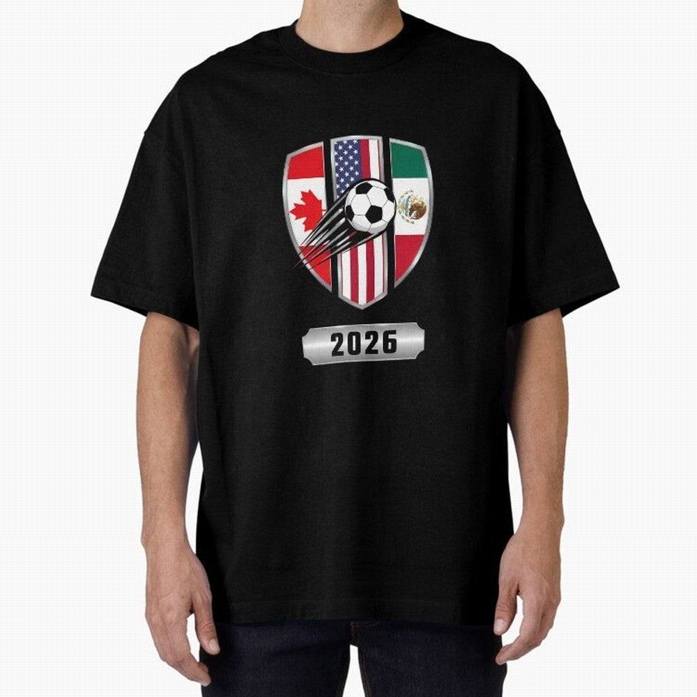 North United America Shield 2026 Cup Oversized T-Shirt Cheer for Global Football Passion for FIFA World Cup 2026, Capturing CR7 and Messi, England and Germany, Fan Favorite Moments, National Team Passion, Big Match Drama and Soccer History; Great