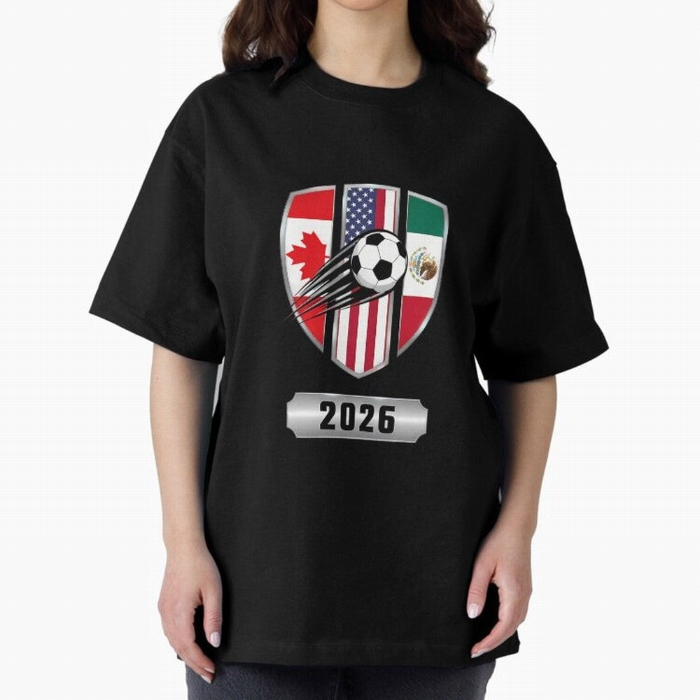 North United America Shield 2026 Cup Oversized T-Shirt Cheer for Global Football Passion for FIFA World Cup 2026, Capturing CR7 and Messi, England and Germany, Fan Favorite Moments, National Team Passion, Big Match Drama and Soccer History; Great