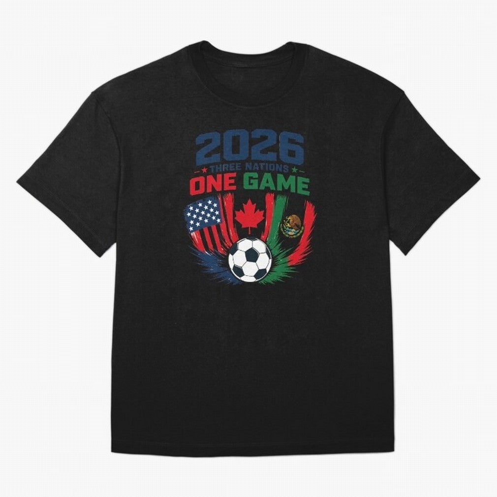Three Nations One Game 2026 ¨C USA Canada Mexico Football Design ?????? Oversized T-Shirt Refresh Match Day Hype around FIFA World Cup 2026, Cristiano Ronaldo, Brazil, Match Day Excitement, Supporter Culture, Golden Goals and Global Football