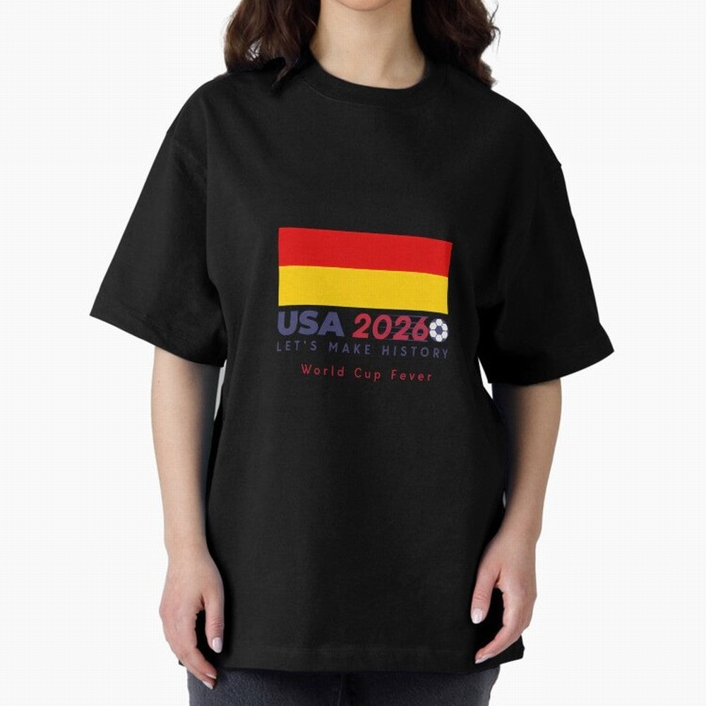 Usa 2026 World Cup Fever Americas Football. Oversized T-Shirt Join Supporters Worldwide for FIFA World Cup 2026 Group Stage Spirit, Capturing Portugal, Spain and Germany, Messi and Cristiano Ronaldo, Stadium Chants, National Pride, Trophy Dreams