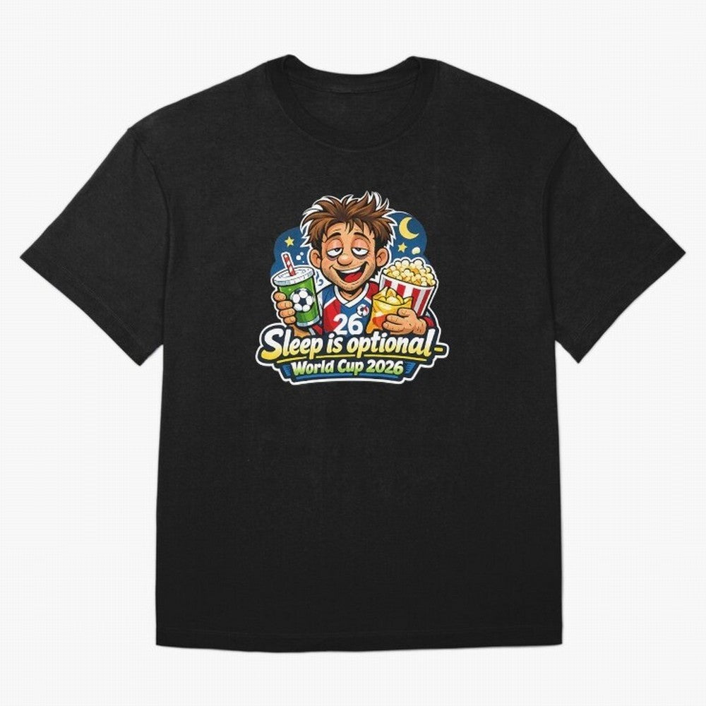 Sleep Is Optional World Cup 2026 Soccer Fan Night Oversized T-Shirt Cheer for FIFA World Cup 2026 USA Canada Mexico Inspired by Messi, CR7 and Mbappe, Brazil, Portugal and Argentina Energy, Football Passion, Legendary Performances, Festival Vibes