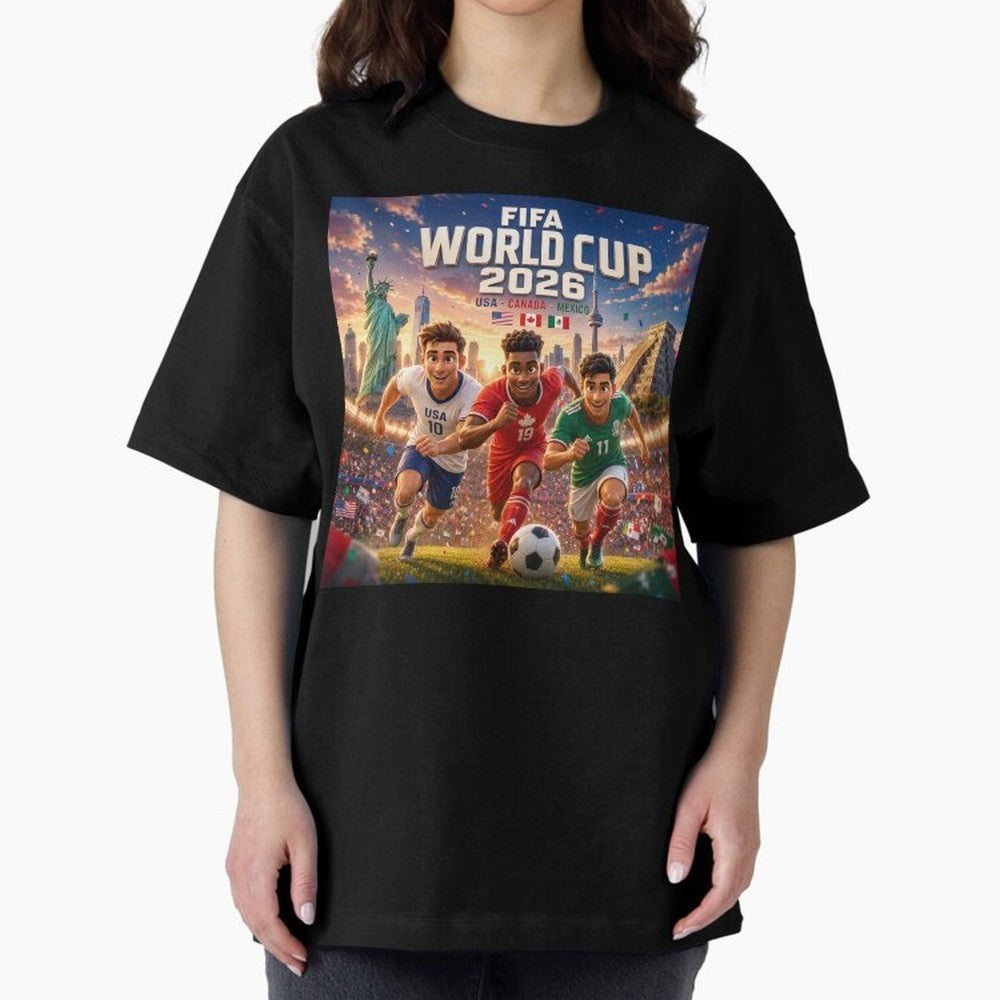 ? USA Canada Mexico Football 2026 #football 2026 Oversized T-Shirt Make Every Match About Global Football Passion for FIFA World Cup 2026 Group Stage, Highlighting Mbappe and Neymar, Argentina and Brazil, Goal Celebration Energy, Supporter