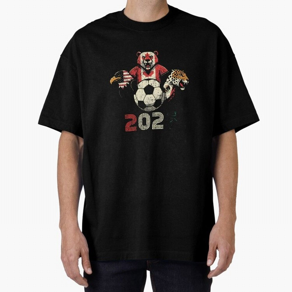 United 2026 Soccer Mascots North America Tournament T-Shirt_83157189 Oversized T-Shirt Bring Global Tournament Vibes to FIFA World Cup 2026 Group Stage for Fans of Haaland and Spain, Bringing Classic Soccer Heritage, Championship Pressure, Fan
