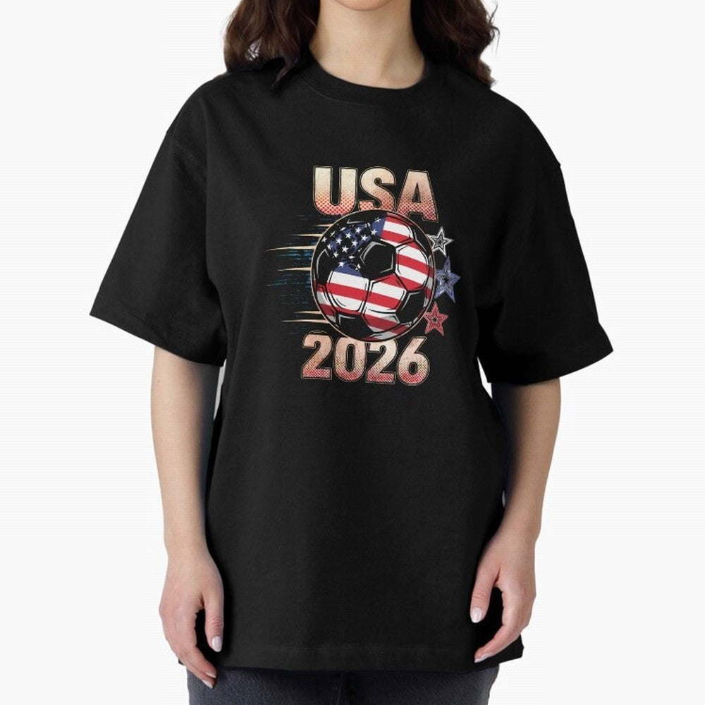 USA Soccer with Red White Blue Stars 2026 Cup T-Shirt_83834283 Oversized T-Shirt Bring a Vintage Feel to Match Day Hype around FIFA World Cup 2026 Group Stage, Messi and Cristiano Ronaldo, Netherlands, Football Festival Excitement, Trophy