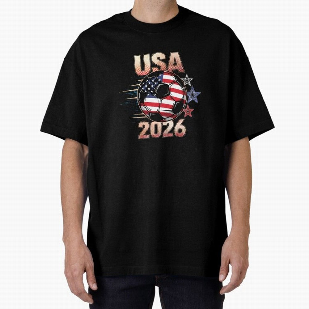 USA Soccer with Red White Blue Stars 2026 Cup T-Shirt_83834283 Oversized T-Shirt Bring a Vintage Feel to Match Day Hype around FIFA World Cup 2026 Group Stage, Messi and Cristiano Ronaldo, Netherlands, Football Festival Excitement, Trophy
