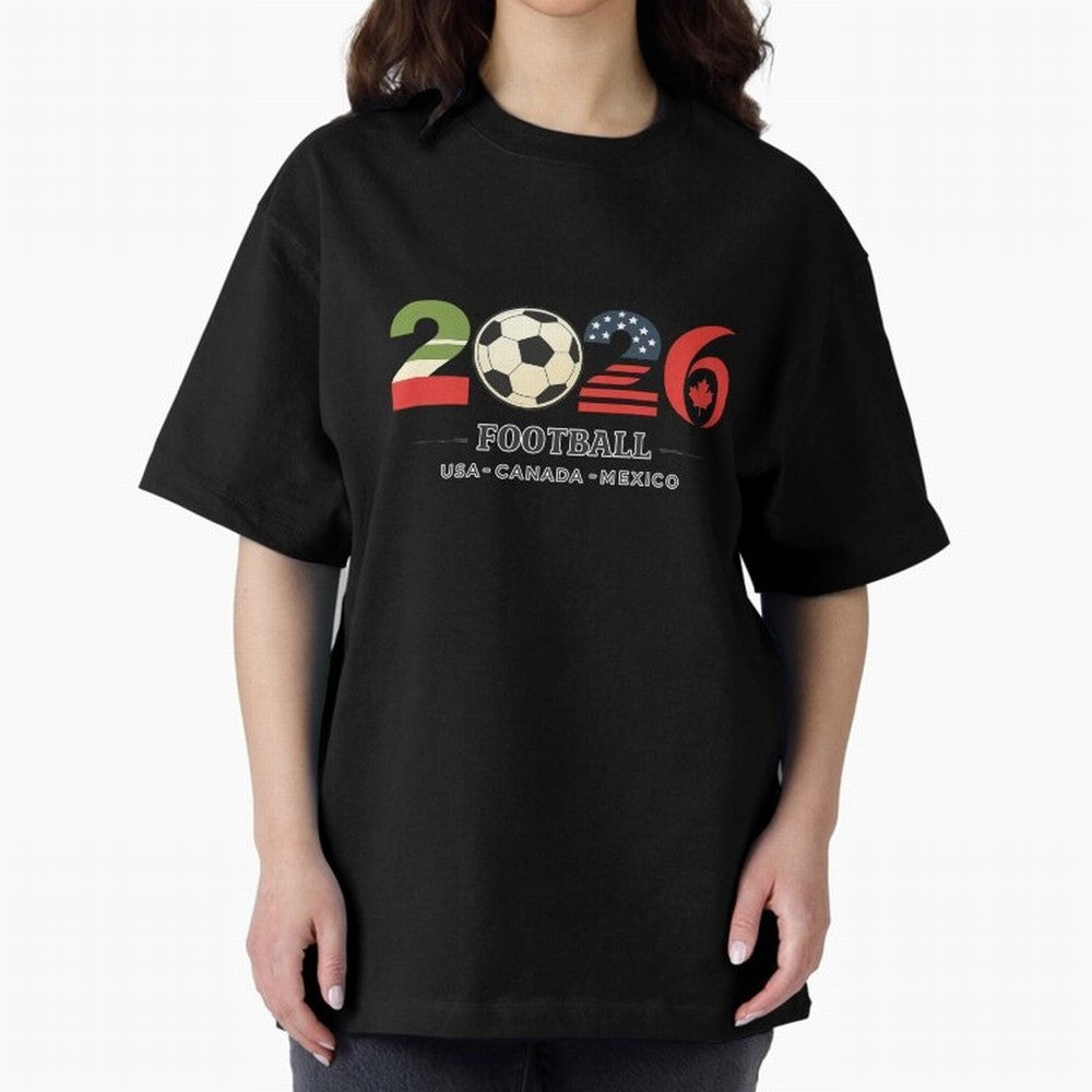 Football 2026 USA Canada Mexico Oversized T-Shirt Bring Stadium Energy to the FIFA World Cup 2026 Journey through Messi, CR7 and Mbappe Highlights, Brazil Pride, Worldwide Fan Energy, Dramatic Goals, Stadium Lights and Championship Celebrations;