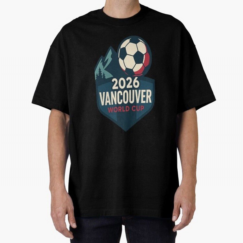 2026 Vancouver World Cup Design Oversized T-Shirt Spotlight Global Football Passion for FIFA World Cup 2026 Group Stage, Featuring Haaland and Mbappe, Portugal, Spain and Germany, Football Passion, Legendary Performances, Festival Vibes and