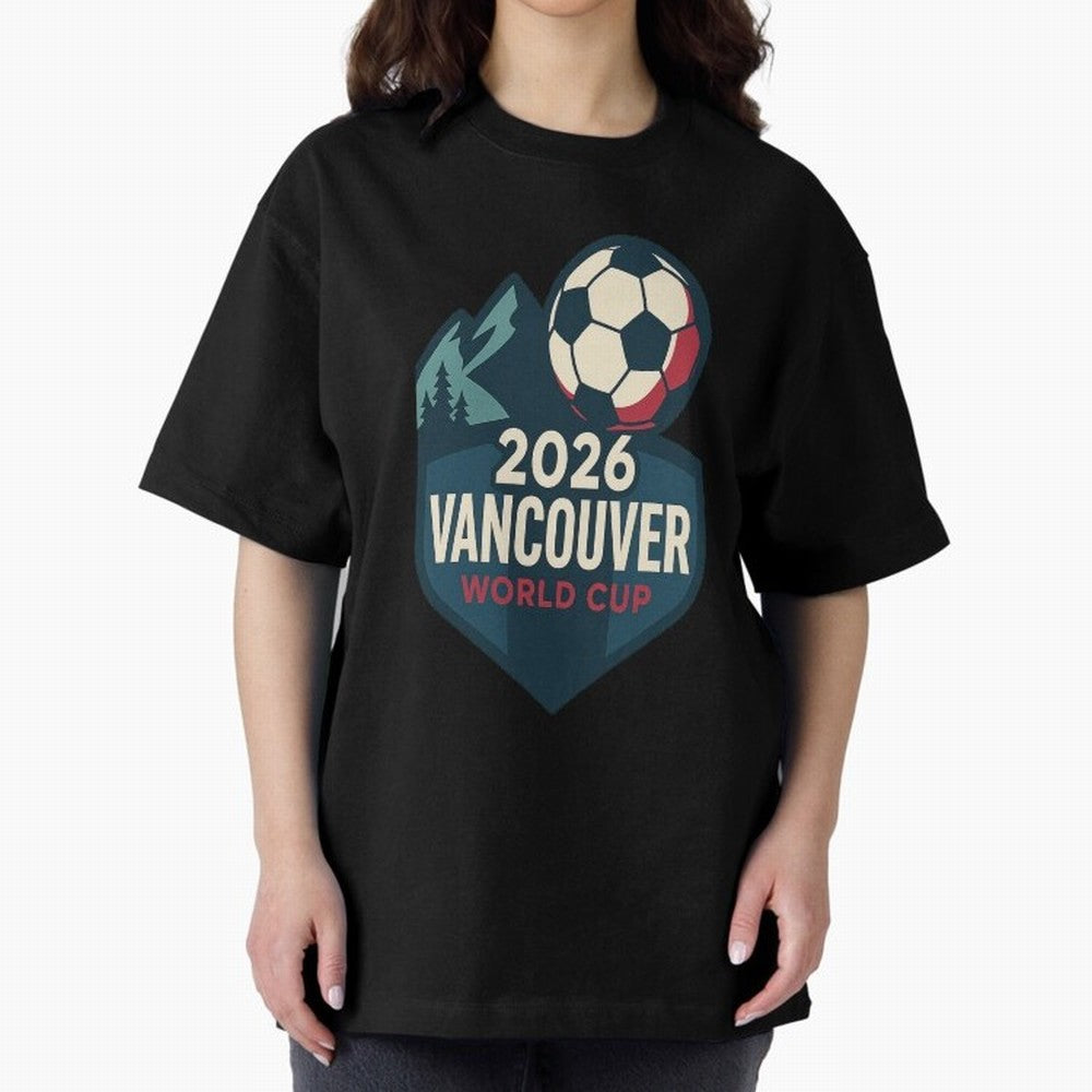 2026 Vancouver World Cup Design Oversized T-Shirt Spotlight Global Football Passion for FIFA World Cup 2026 Group Stage, Featuring Haaland and Mbappe, Portugal, Spain and Germany, Football Passion, Legendary Performances, Festival Vibes and