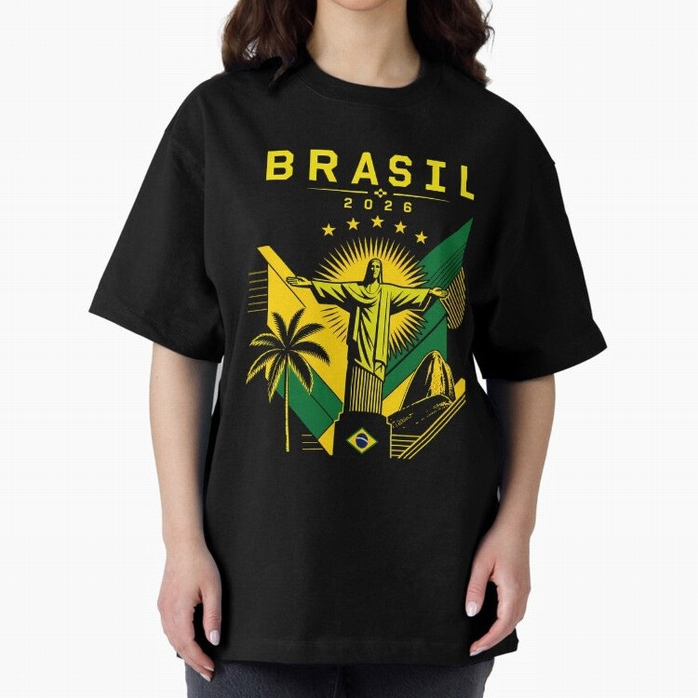 Brasil 2026 Christ the Redeemer Rio Oversized T-Shirt Relive the FIFA World Cup 2026 USA Canada Mexico Journey through Neymar, Haaland and Cristiano Ronaldo Highlights, France and Portugal Pride, Global Supporter Spirit, Legendary Goals, National