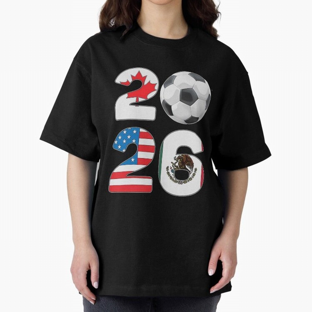 2026 North America Football Massive Event Soccer Ball Oversized T-Shirt Build the FIFA World Cup 2026 Group Stage Journey through Cristiano Ronaldo Highlights, France and Portugal Pride, Football Passion, Legendary Performances, Festival Vibes and