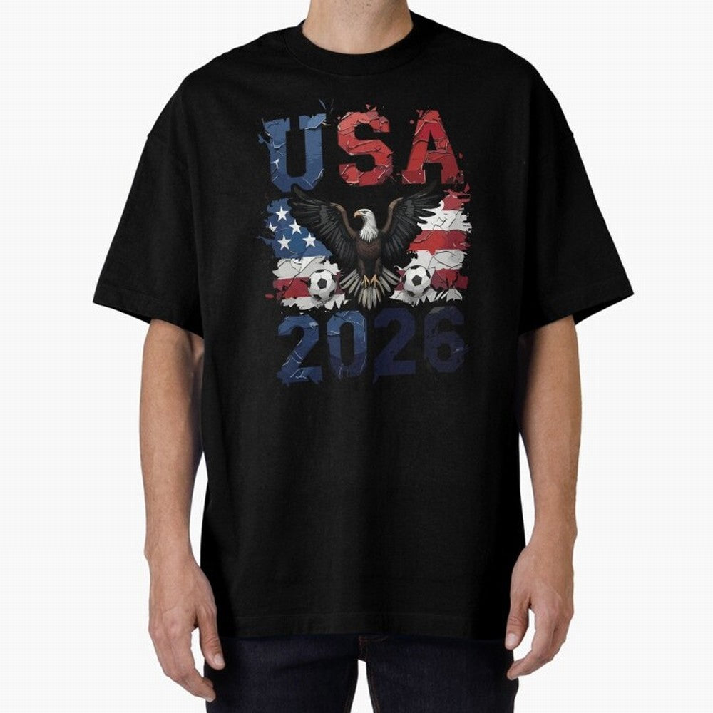 USA 2026 Soccer Eagle - World Cup Football Oversized T-Shirt Support FIFA World Cup 2026 USA Canada Mexico Spirit, Featuring Brazil, CR7 and Messi, Global Supporter Spirit, Legendary Goals, National Colors and Tournament Celebration; Created for