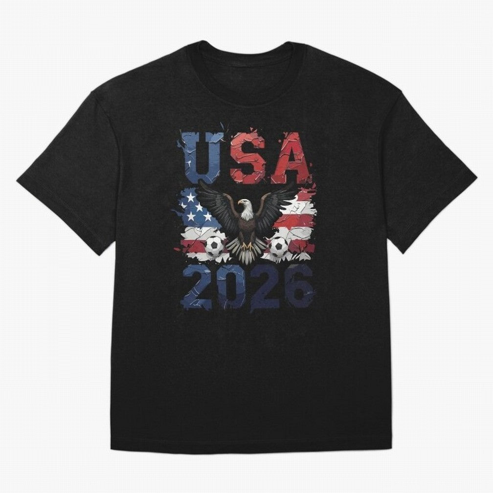 USA 2026 Soccer Eagle - World Cup Football Oversized T-Shirt Support FIFA World Cup 2026 USA Canada Mexico Spirit, Featuring Brazil, CR7 and Messi, Global Supporter Spirit, Legendary Goals, National Colors and Tournament Celebration; Created for