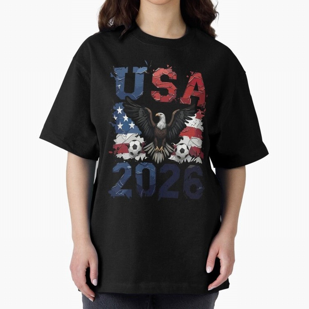 USA 2026 Soccer Eagle - World Cup Football Oversized T-Shirt Support FIFA World Cup 2026 USA Canada Mexico Spirit, Featuring Brazil, CR7 and Messi, Global Supporter Spirit, Legendary Goals, National Colors and Tournament Celebration; Created for