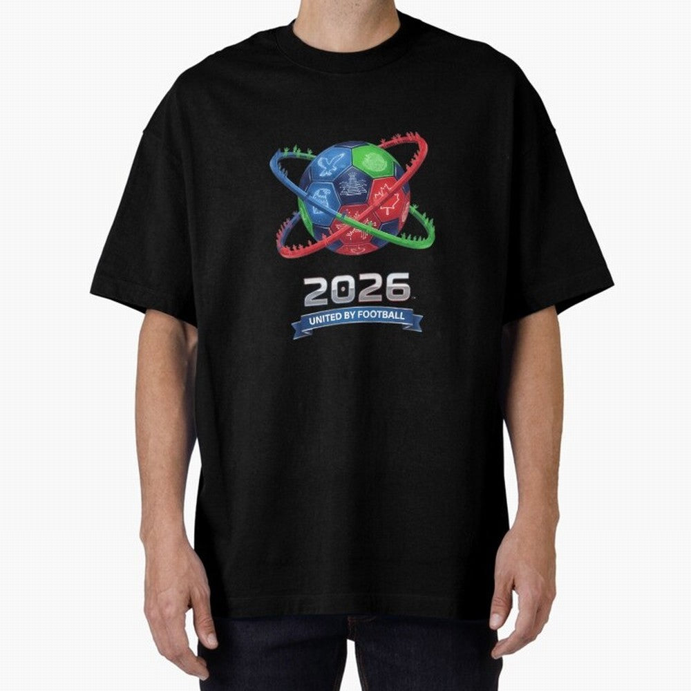 United By Football 2026 Global Connectivity Oversized T-Shirt Cheer for the FIFA World Cup 2026 Group Stage Journey through Messi Highlights, Portugal Pride, Stadium Chants, National Pride, Trophy Dreams and Unforgettable Football Memories; Perfect