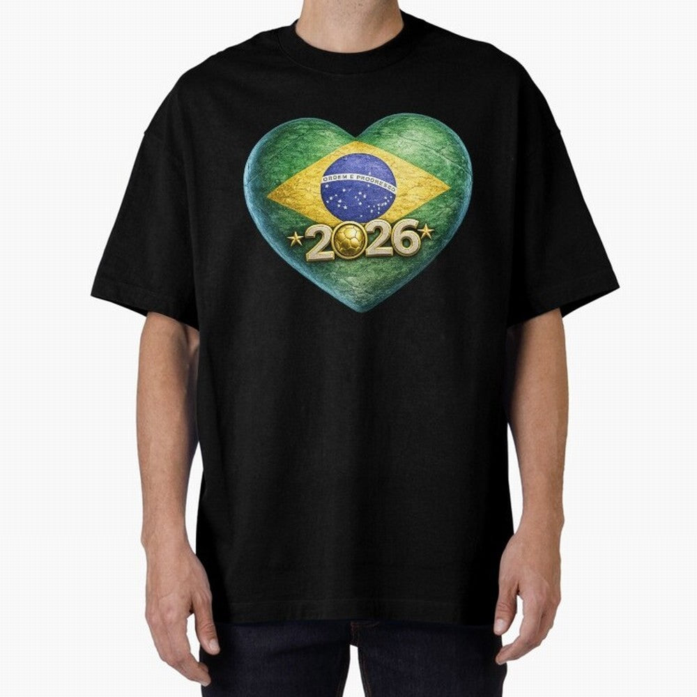 Brazil 2026 World Football Heart Flag Designs Oversized T-Shirt Bring a Vintage Feel to Match Day Hype around FIFA World Cup 2026 USA Canada Mexico, Haaland and Mbappe, England and Germany, Tournament Hype, Historic Matchups, Family Viewing Parties