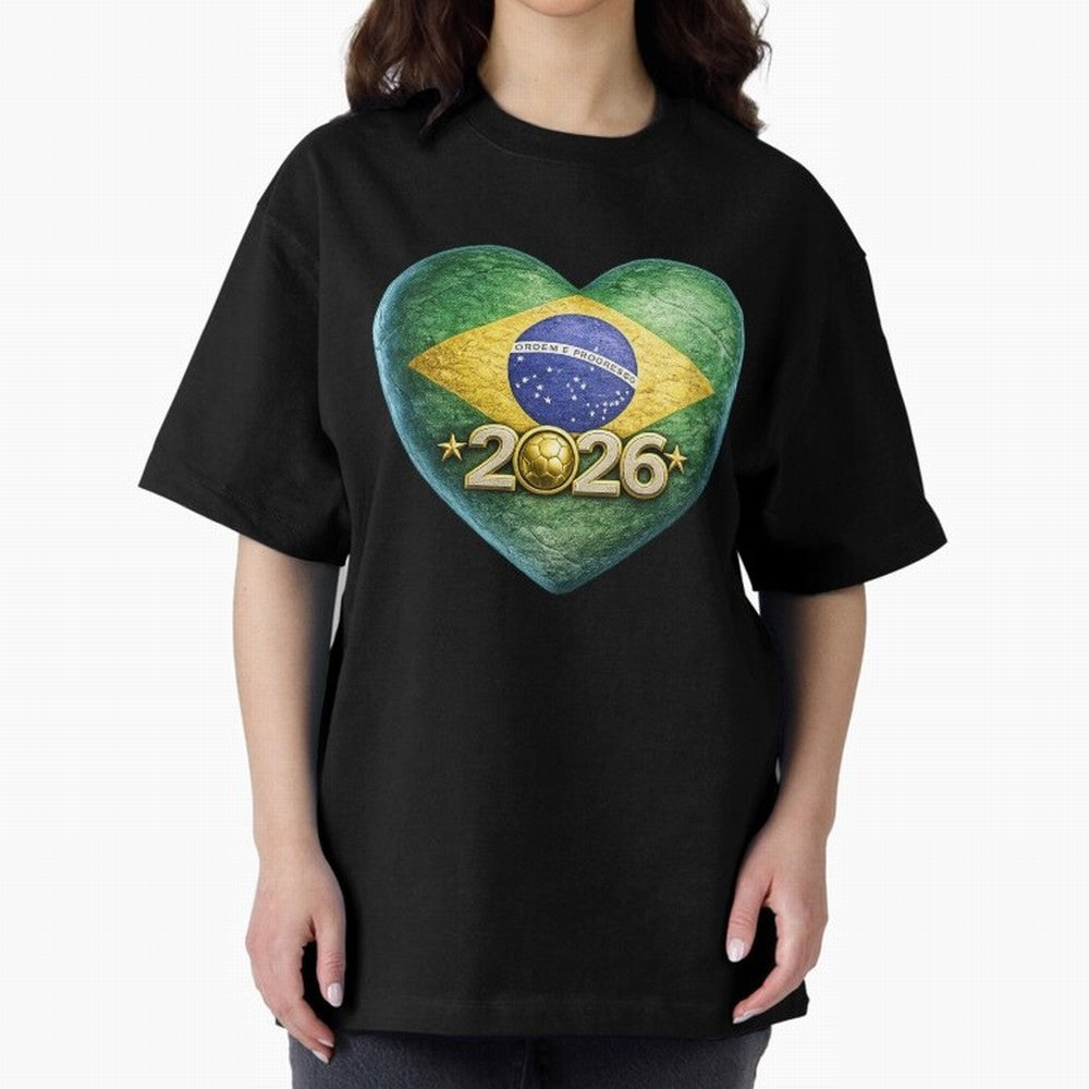 Brazil 2026 World Football Heart Flag Designs Oversized T-Shirt Bring a Vintage Feel to Match Day Hype around FIFA World Cup 2026 USA Canada Mexico, Haaland and Mbappe, England and Germany, Tournament Hype, Historic Matchups, Family Viewing Parties