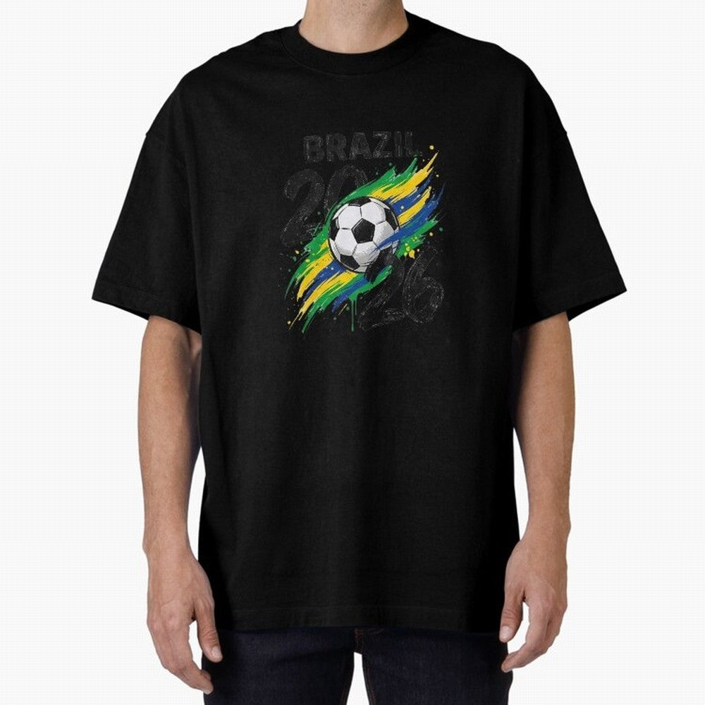 Brazil Soccer 2026 Fan Shirt ¨C Brazil Football Supporter Oversized T-Shirt Remember FIFA World Cup 2026 USA Canada Mexico for Fans of Messi, CR7 and Mbappe and Argentina and Brazil, Bringing Vintage Soccer Flavor, Modern Football Stars, National