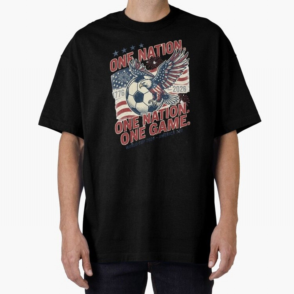 One Nation One Game World Cup 2026 Oversized T-Shirt Follow the Final Road of Global Football Passion for FIFA World Cup 2026, Built around Haaland and Mbappe, England, Global Supporter Spirit, Legendary Goals, National Colors and Tournament